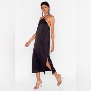 Nasty Gal Satin Side Split Hem Halter Midi Dress